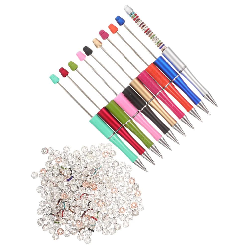 1 Set of Beadable Pen Kit DIY Bead Pen with Refill Rhinestone Loose Beads