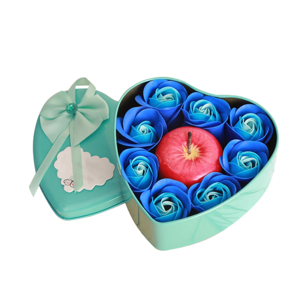 1 Box of Simulation Apple Candle Rose Soap Flower Rose Gift Box Valentine's Day Gift Artificial Flower for Christmas Valentine's Day Sky-Blue