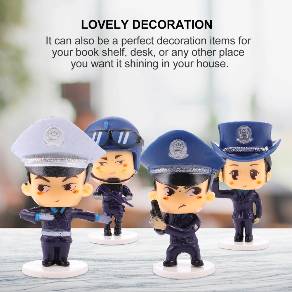 4pcs Police Figurine Cake Toppers Cartoon Figure Toys for Kids Children