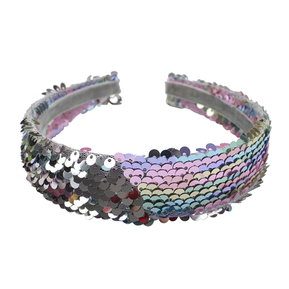 Mermaid Sequin Headband Reversible Sequins Padded Hair Band Alice Band for Girls and Woman Party Gift (Colorful and Silver)