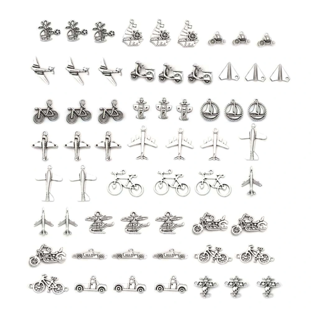 60pcs Assorted Airplane and Vehicle Shape Alloy Pendants Charms DIY Jewelry Making Accessory for Necklace Bracelet (Silver)