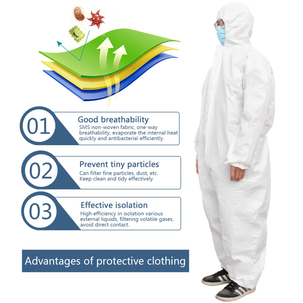 Security Protection Clothes Disposable Coverall Dust-Proof Clothing PE Breathable Isolation Clothes Labour Suit One-Pieces Costume (White, Size XL)