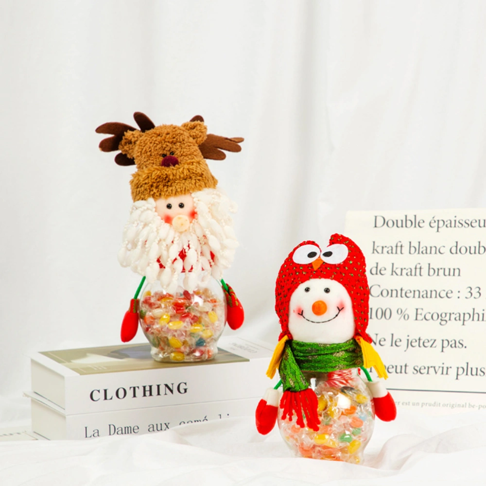 2PCS Christmas Candy Jar Adorable Cloth Gift Storage Container Treat Favor Holder for Xmas Party - Size S (Santa with Hat)