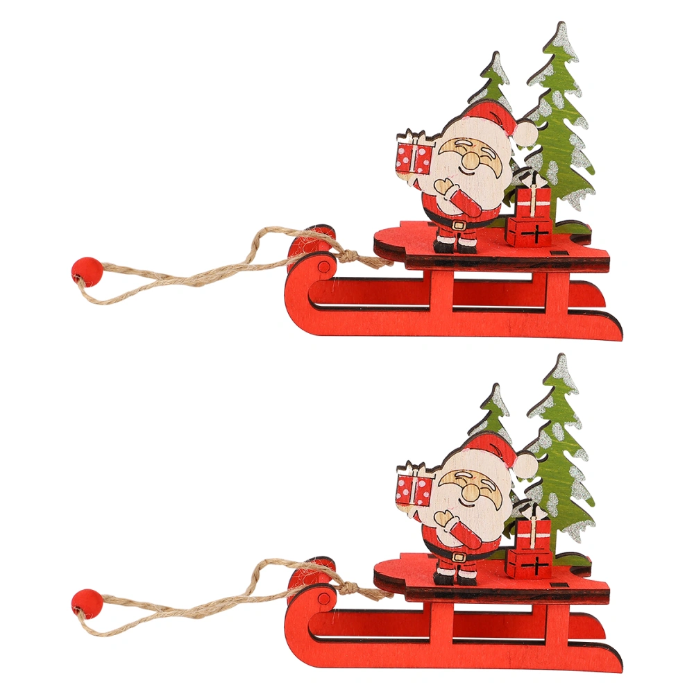 2pcs Christmas Party DIY Wooden Assembly Sled Table Decorations (Santa Claus)