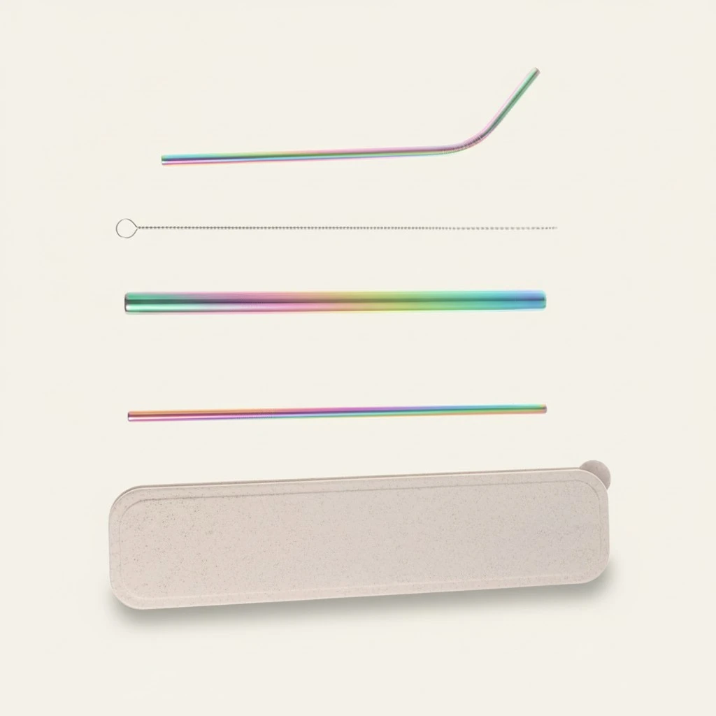 5pcs/Set Stainless Steel Straws Reusable Drinking Straw for Tumblers Cold Beverage (3 Straws+1 Brush+1 Box) (Iridescence)