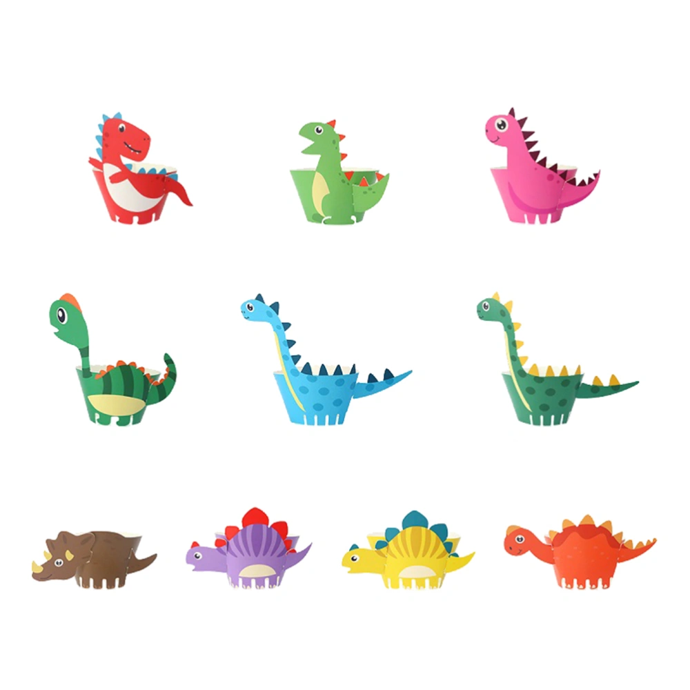 30Pcs in 3 Set Dinosaur Theme Cake Wrapper Holders Cartoon Animal Paper Decorative Wrapping Paper Party Dessert Supplies (Assorted Color)