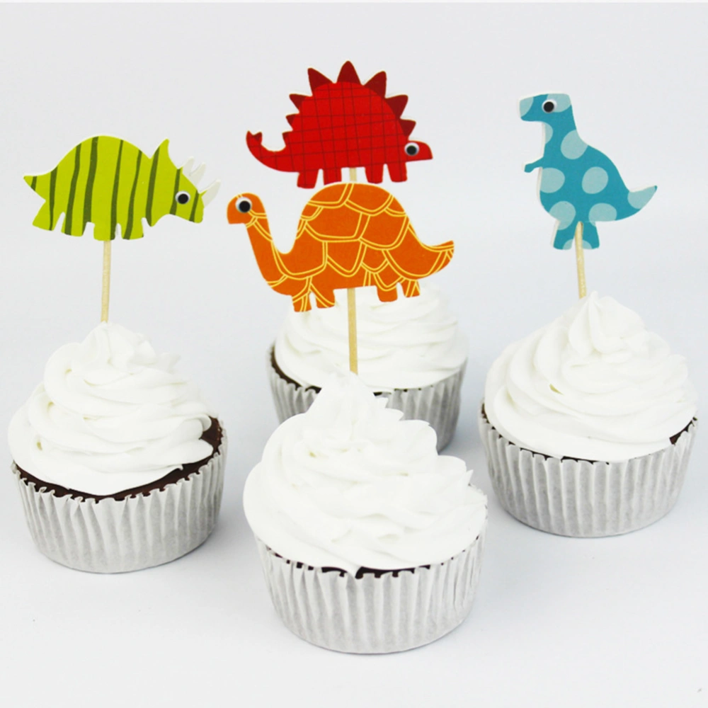 24pcs Magical Cartoon Shaped Cake Topper Cupcake Topper Pick Party Favor Cake Decor (Dinosaur)