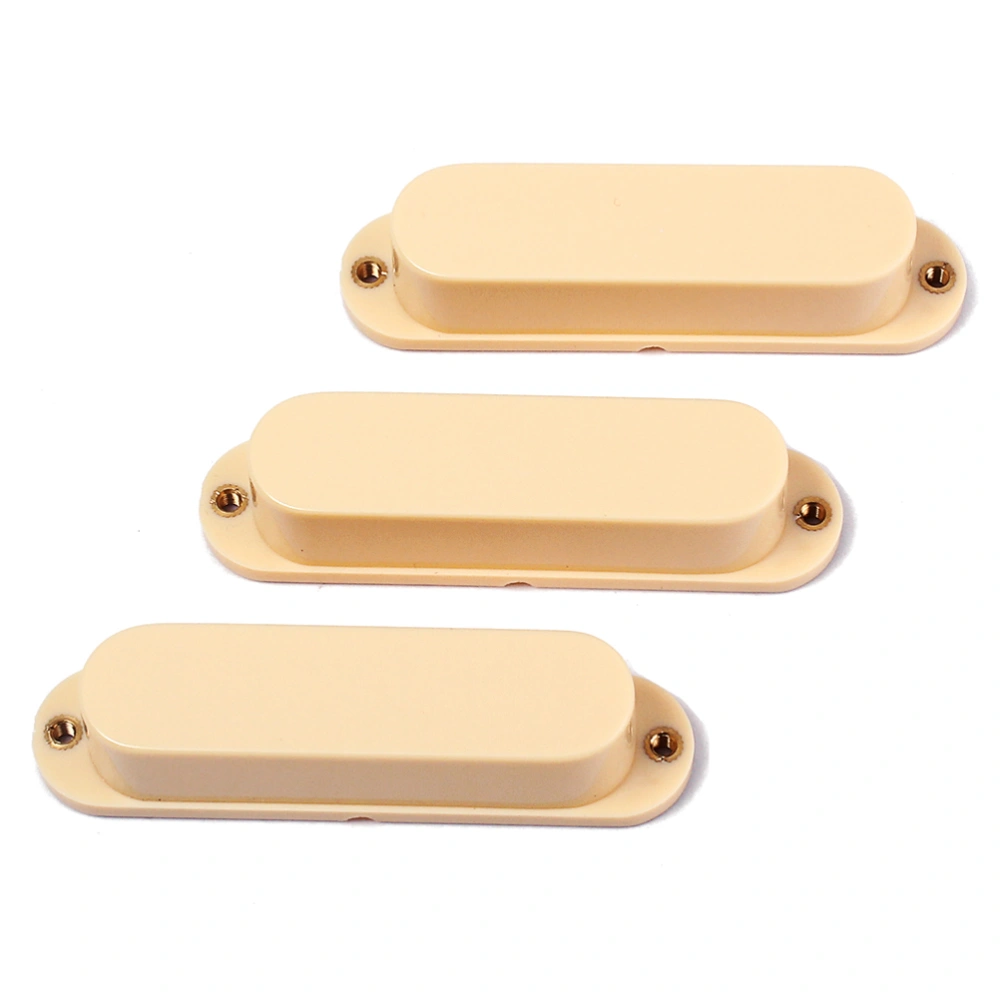 3pcs Strat Style Single Coil Guitar Pickup Cover Set No holes with Copper Eyes (Cream)