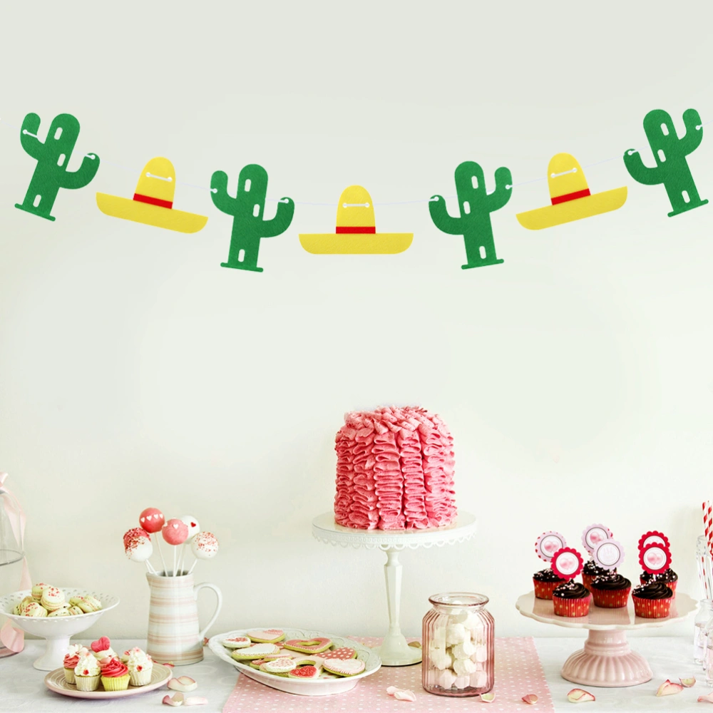 2 Sets Bunting Banner Cactus Theme Nonwovens Banner Hanging Garland Decoration Mexico Fiesta Party Supplies