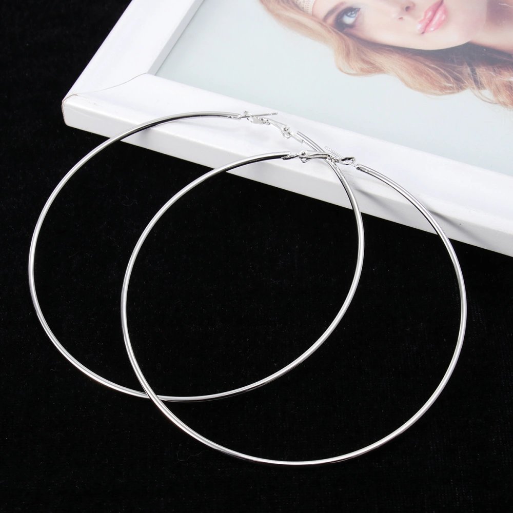 Unisex Metal Smooth Big Large Earrings Round Circle Earrings Jewelry for Women Men 10CM (Silver)