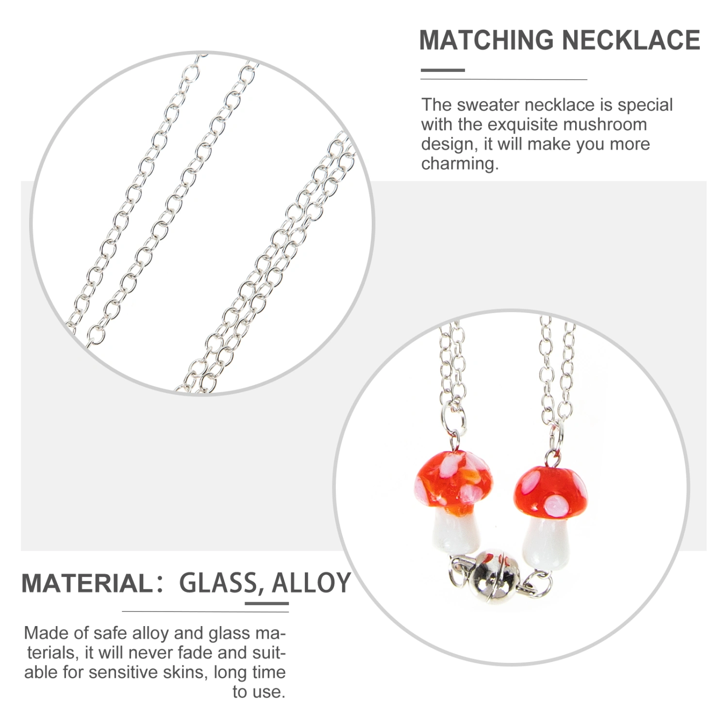 2pcs Couples Necklaces Magnetic Matching Necklaces Mushroom Sweater Necklaces