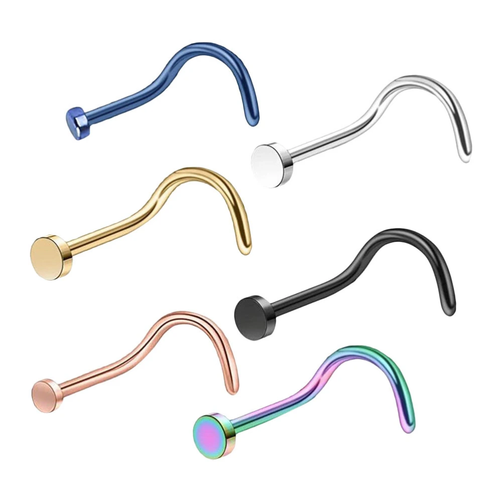 6PCS Flat Head Nose Studs Delicate Nose Rings Simple Piercing Jewelry Fashion Screws Nose Jewelry for Women Men Wearing (Silver+Black+Golden+Blue+Colorful+Rose Gold)