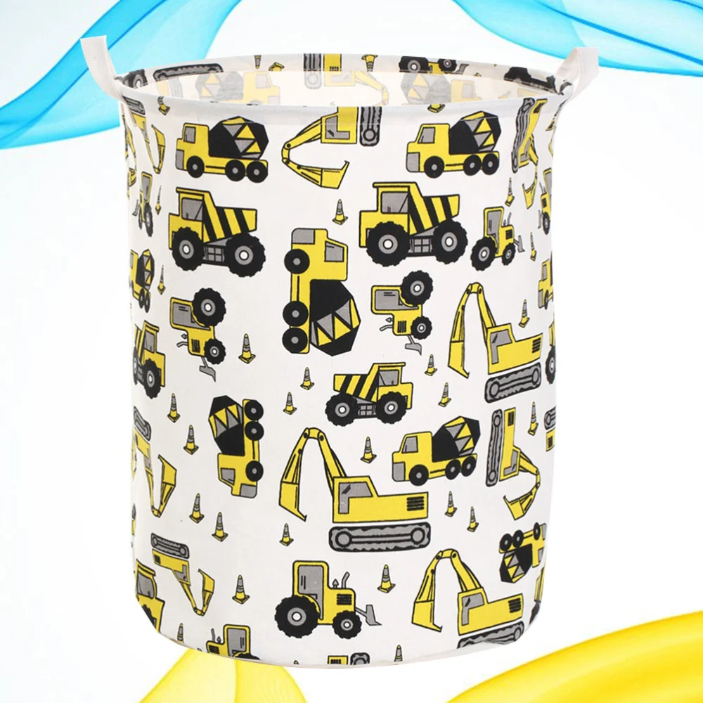 1Pc Excavator Pattern Washable Laundry Bag Kids Toy Storage Basket Cotton Rope Basket Large Dirty Clothes Bag(Colorful)