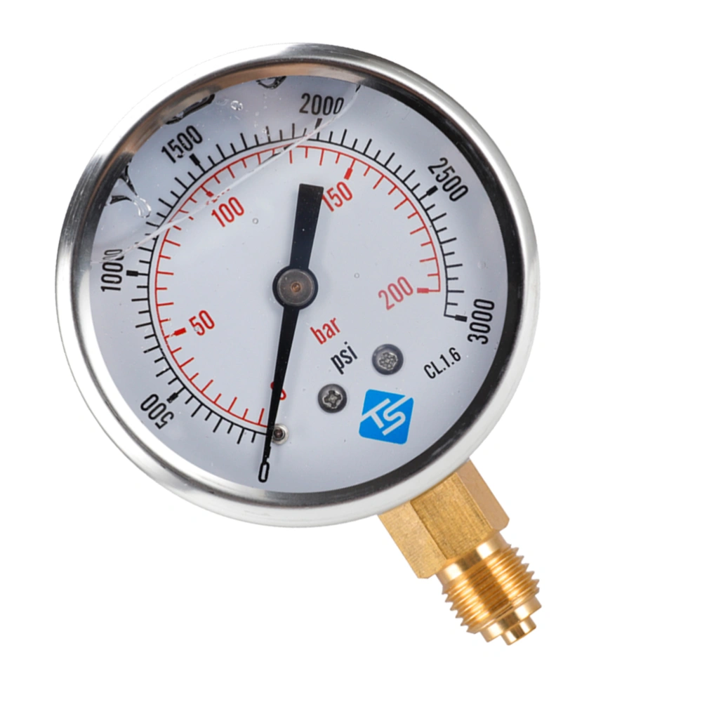 Oil Filled Vacuum Pressure Meter Replacement Dial Pressure Gauge for Water Gas - 200 Bar (Silver)