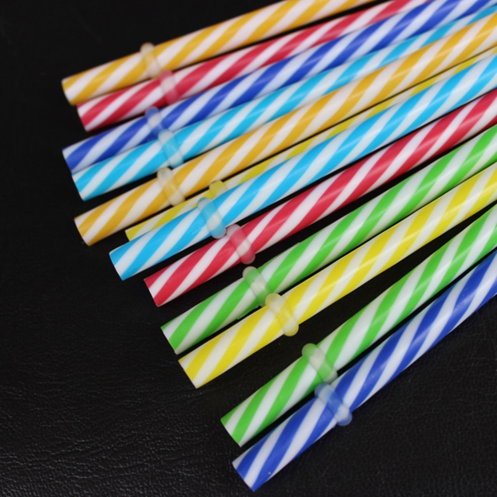 50pcs Two Colors Thread Pattern Reusable Plastic Thick Drinking Straws Mason Jar Straws (Mixed Colors)