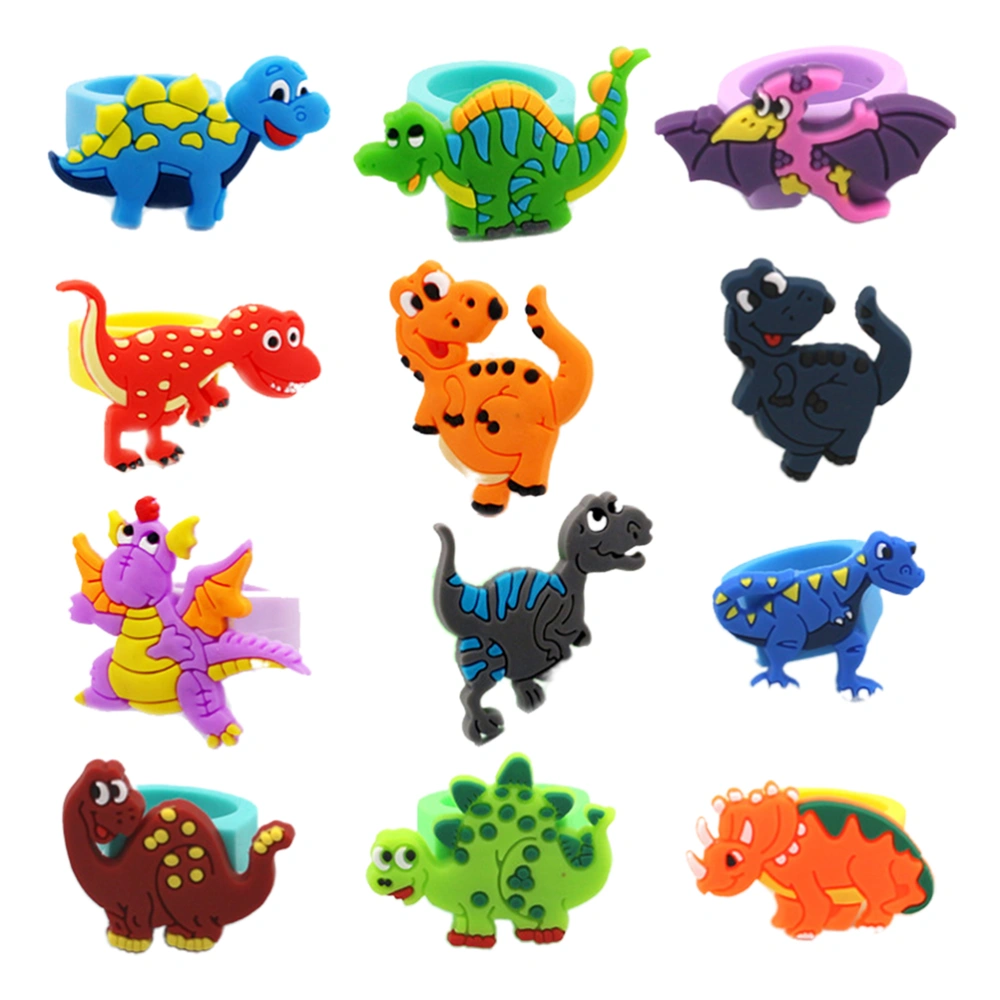 20pcs PVC Dinosaur Finger Rings Funny Cartoon Finger Puppets Party Favors for Children Kids (Random Color)