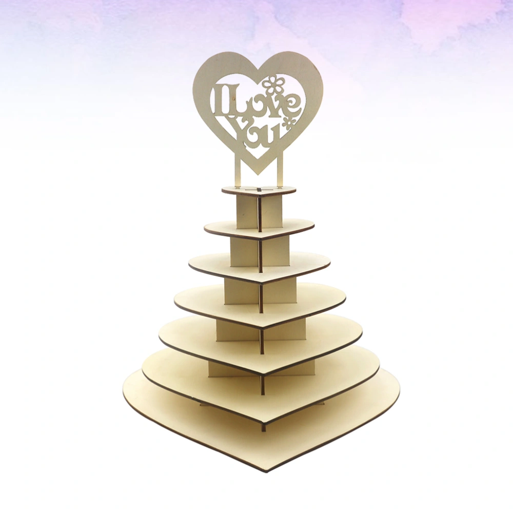 1pc 7-layer Personalised Heart Wedding Display Stand Party Centrepiece Wedding Party Cake Cupcake Tree Tower Show Ornament (Wooden Lubricious)