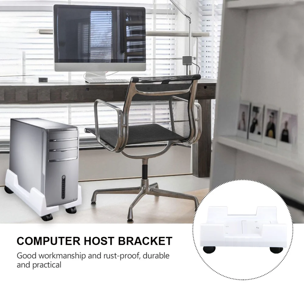 Computer Mainframe Holder Computer Pulley Bracket Movable Computer Mainframe Bracket Thickening Chassis Host Rack (White)