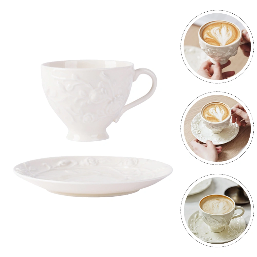 1 Set Ceramic Coffee Cup With Plate Household Delicate Tea Cup (White)