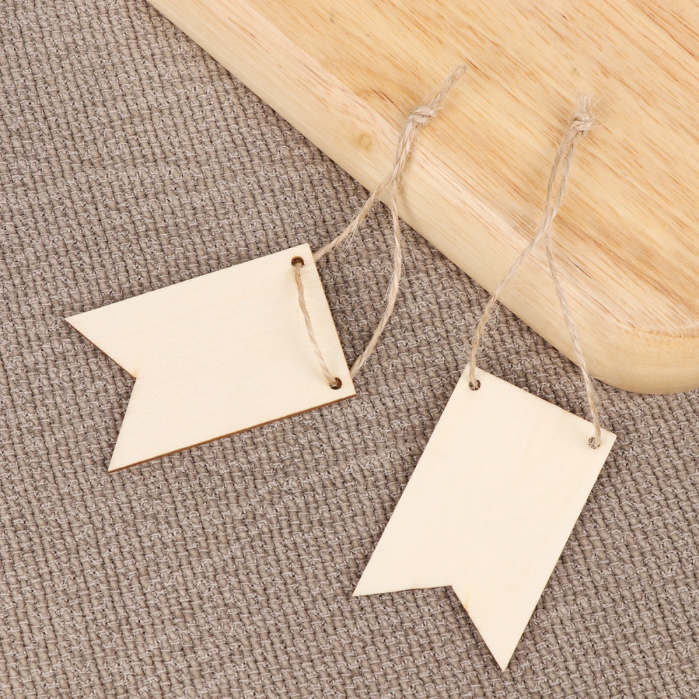 100Pcs Creative Wooden Pendant Flag Shape Tags Square DIY Hanging Ornament Door Wall Hanging Decoration Party Favors with Hemp Ropes (Beige)