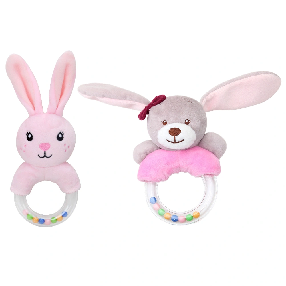 2pcs Adorable Animal Infant Rattle Toys Plush Baby Rattle Shakers Ring Rattles