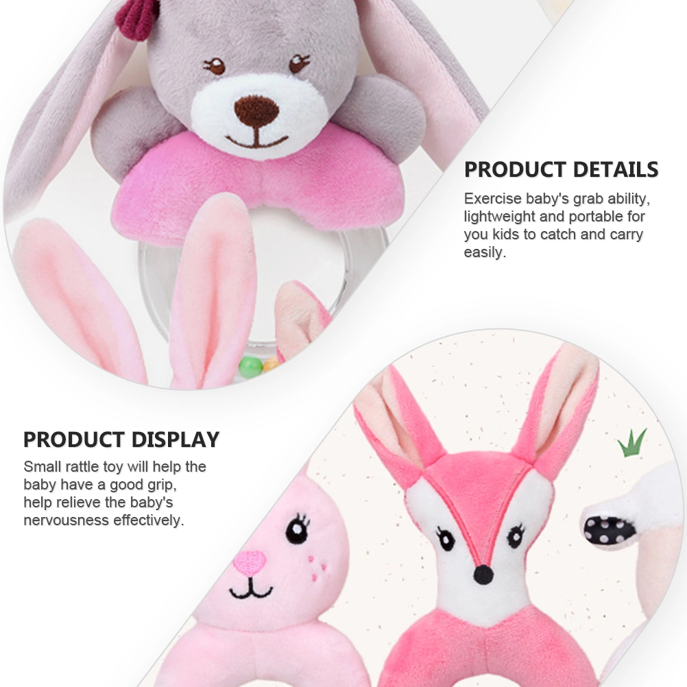2pcs Adorable Animal Infant Rattle Toys Plush Baby Rattle Shakers Ring Rattles