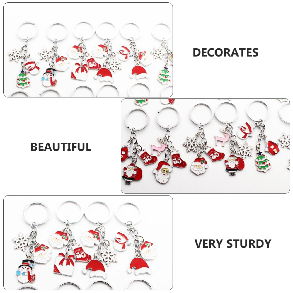 4PCS Delicate Xmas Elements Keychains Classic Christmas Keyring Pendants Decor