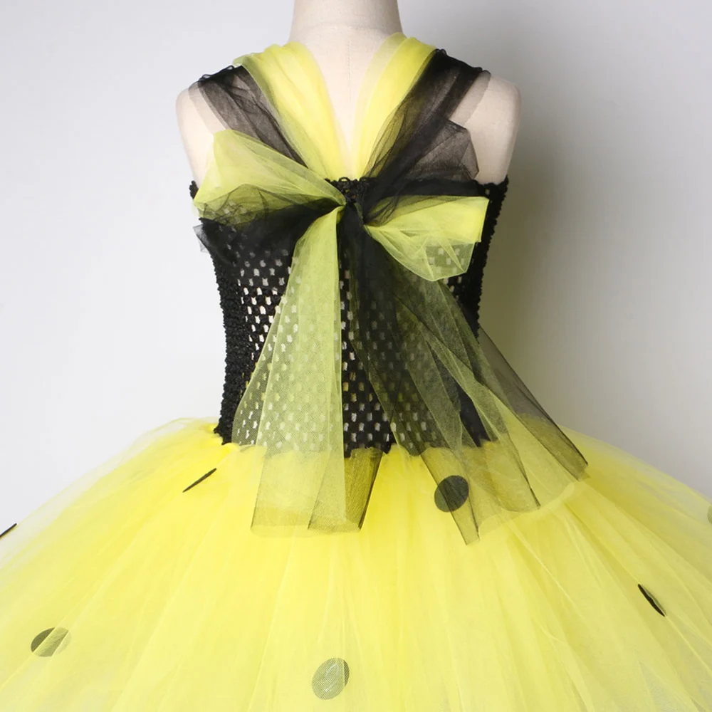 Children Gauze Skirt Bee Patterned Dress Festival Performance Dress Petite Bubble Skirt Suitable for 2-3 Years Girl Black and Yellow (Dress Wing Suit)