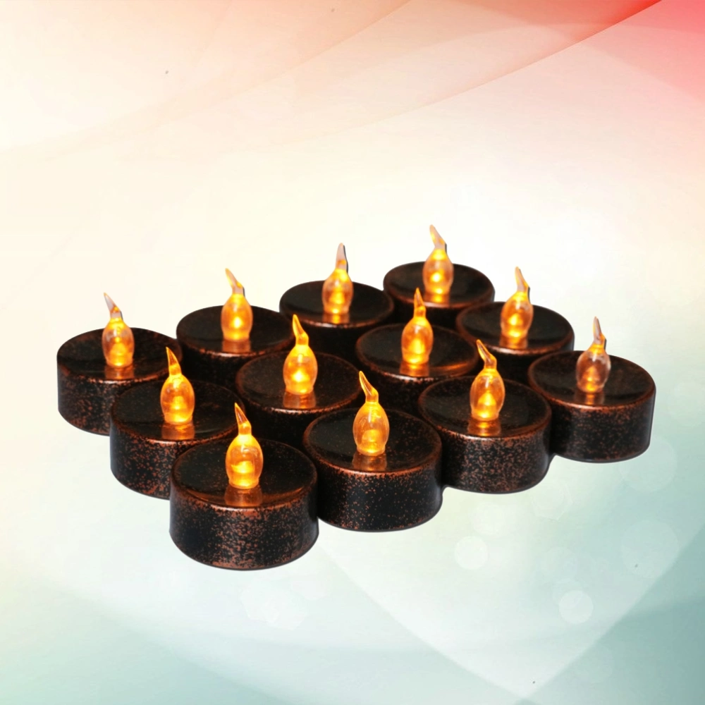 20pcs Halloween Decorative Lamp Electronic Candle Light Tealight Lamp Decor for Festival Wedding Party Black Shell Yellow Light