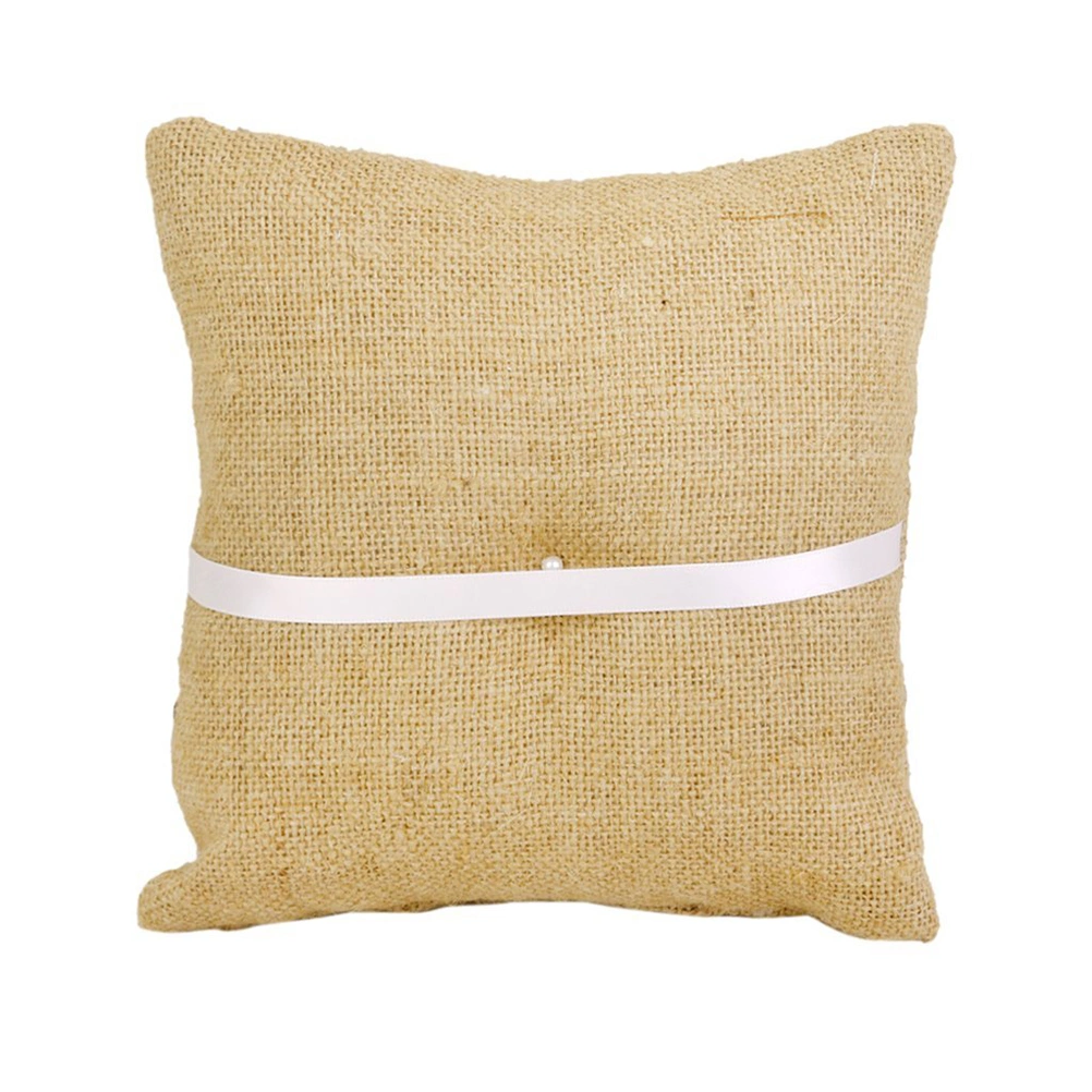 Mr & Mrs Burlap Jute Bow Twine Rustic Wedding Ring Pillow