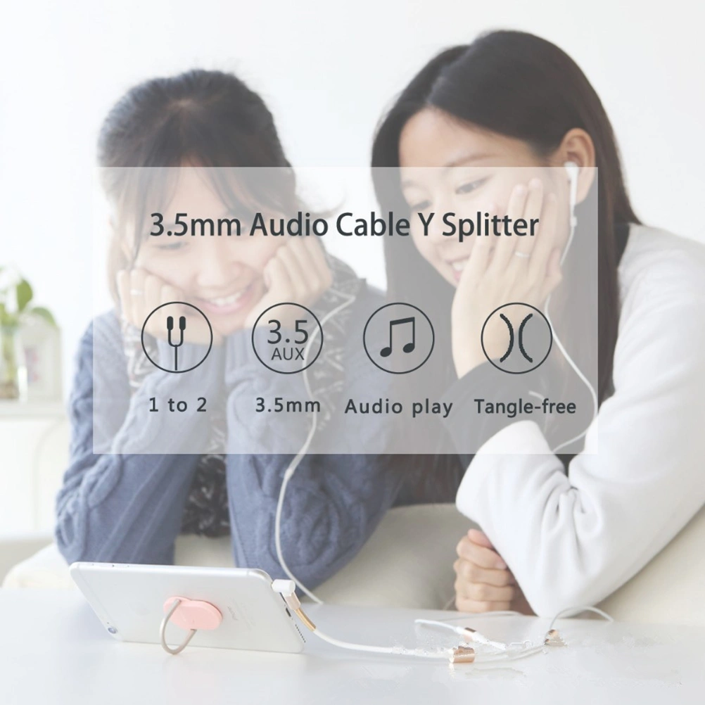 Dual 3.5mm AUX Splitter Audio Auxillary Knitted Cable for Headphone and Speaker (Black)