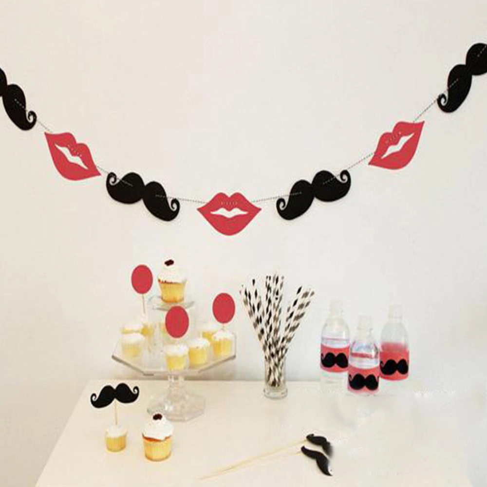 2m Mustache Red Lips Garland Banner Bunting for Valentine's Day Wedding Engagement Birthday Decoration