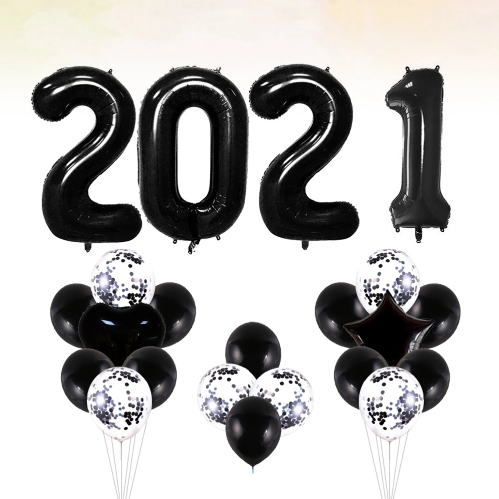 1 Set of 32 Inches 2021 Number Aluminum Foil Balloon Set Mixed Latex Balloon Bouquet Set Party Supplies (Black, Random Color for Ribbon)