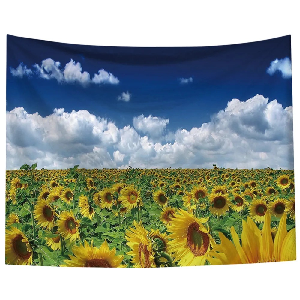 1PC Sunflower Mural Fresh Sunflower Wall Tapestry Beach Towel (Blue White)