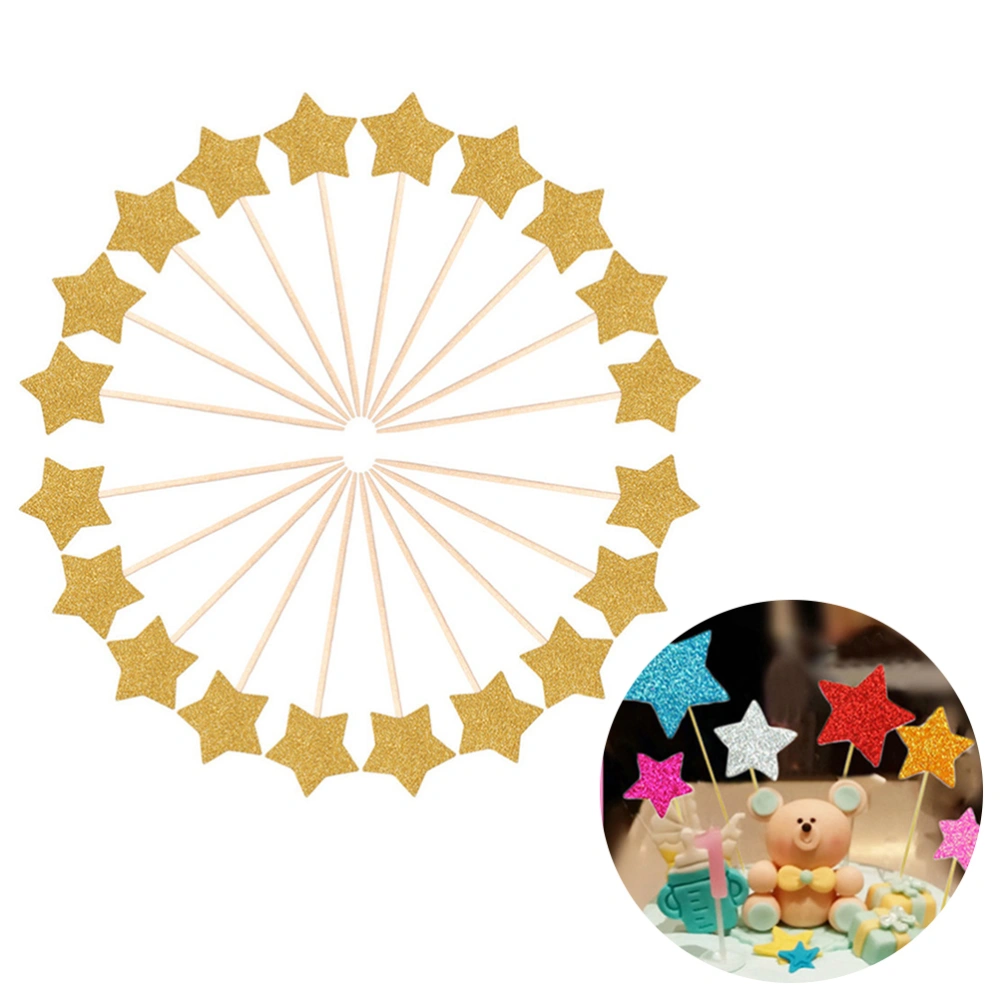 36pcs Glitter Paper Star Cake Toppers Twinkle Cake Decoration Party Ceremony Cupcake Toppers (Gold)