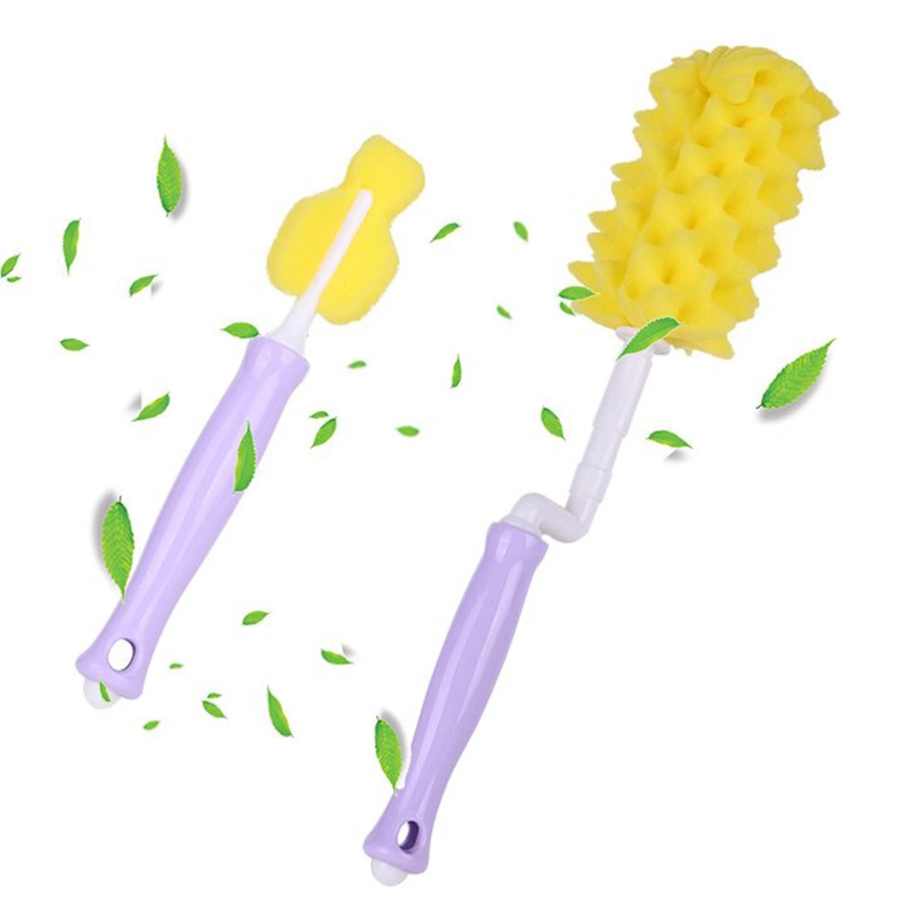 2pcs in 1 Set Baby Nursing Accessories Cleaning Brush Set Rotatable Feeding Bottle Sponge Brush (Violet)