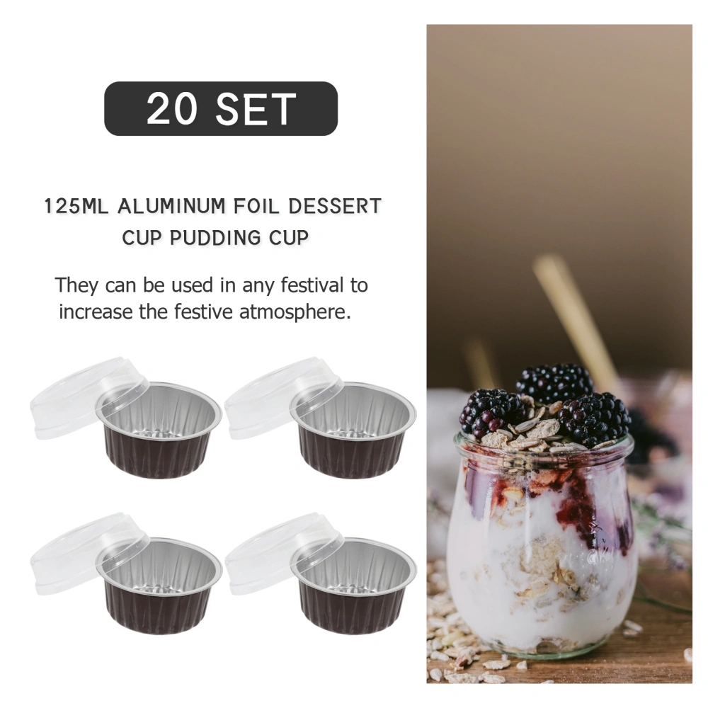 20 Sets Exquisite High Temperature Resistant Dessert Cups with Lids (Coffee)