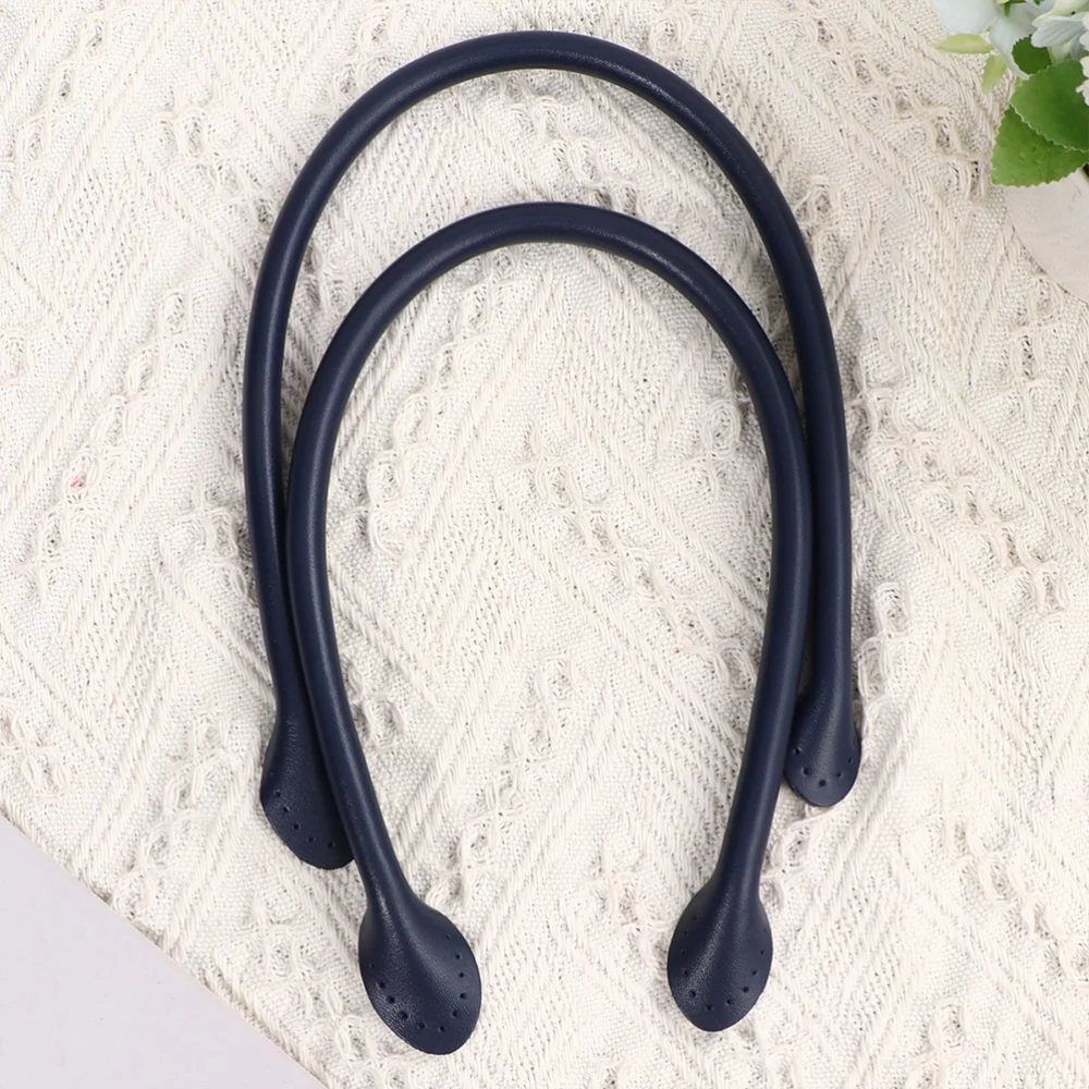 1 Pair 50cm Leather Handbag Handles DIY Sewing Tote Bag Replacement Strap Thicken Bag Accessories Sewing Belt (Dark Blue)