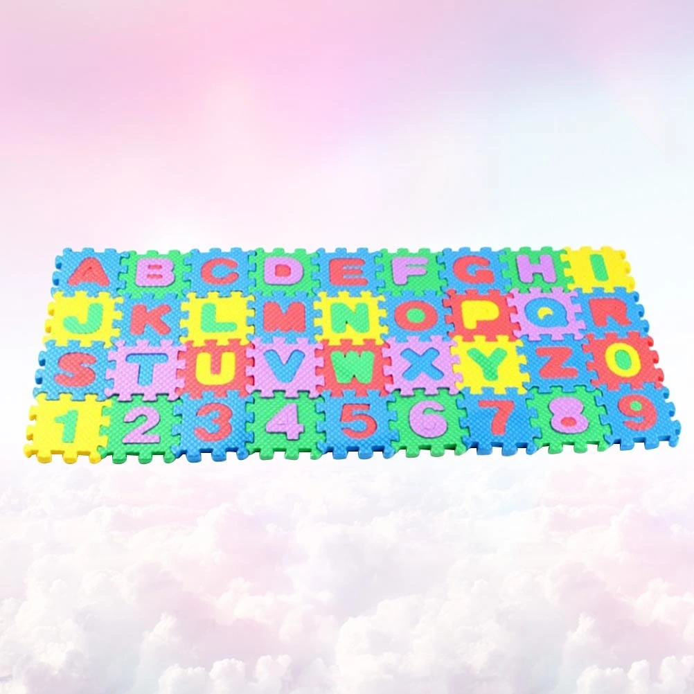 144pcs/4 Set Number Alphabet Mat Puzzle Floor Mat Carpet Bedroom Mat Educational Toys EVA Pad (Colorful)