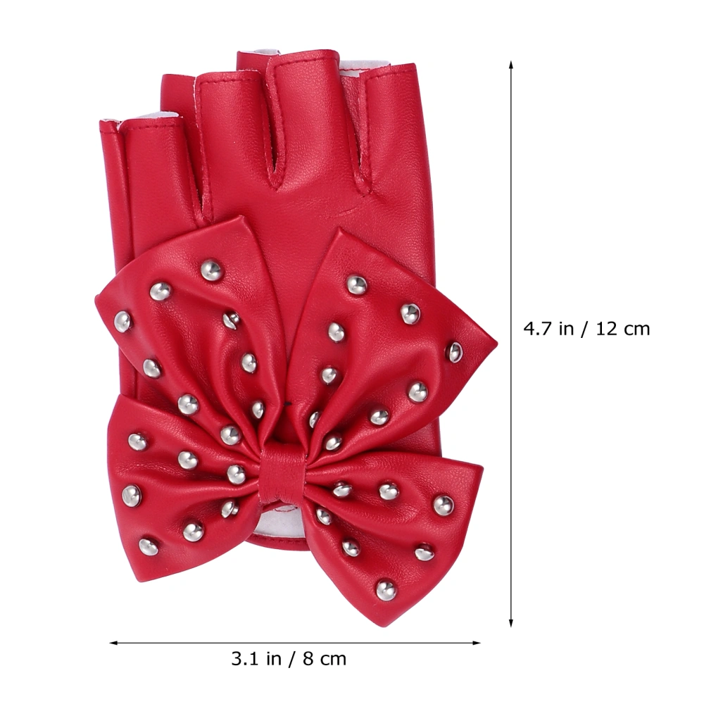 1 Pair of Lady Rivet Bow-knot Half-finger Glove for Christmas Performance