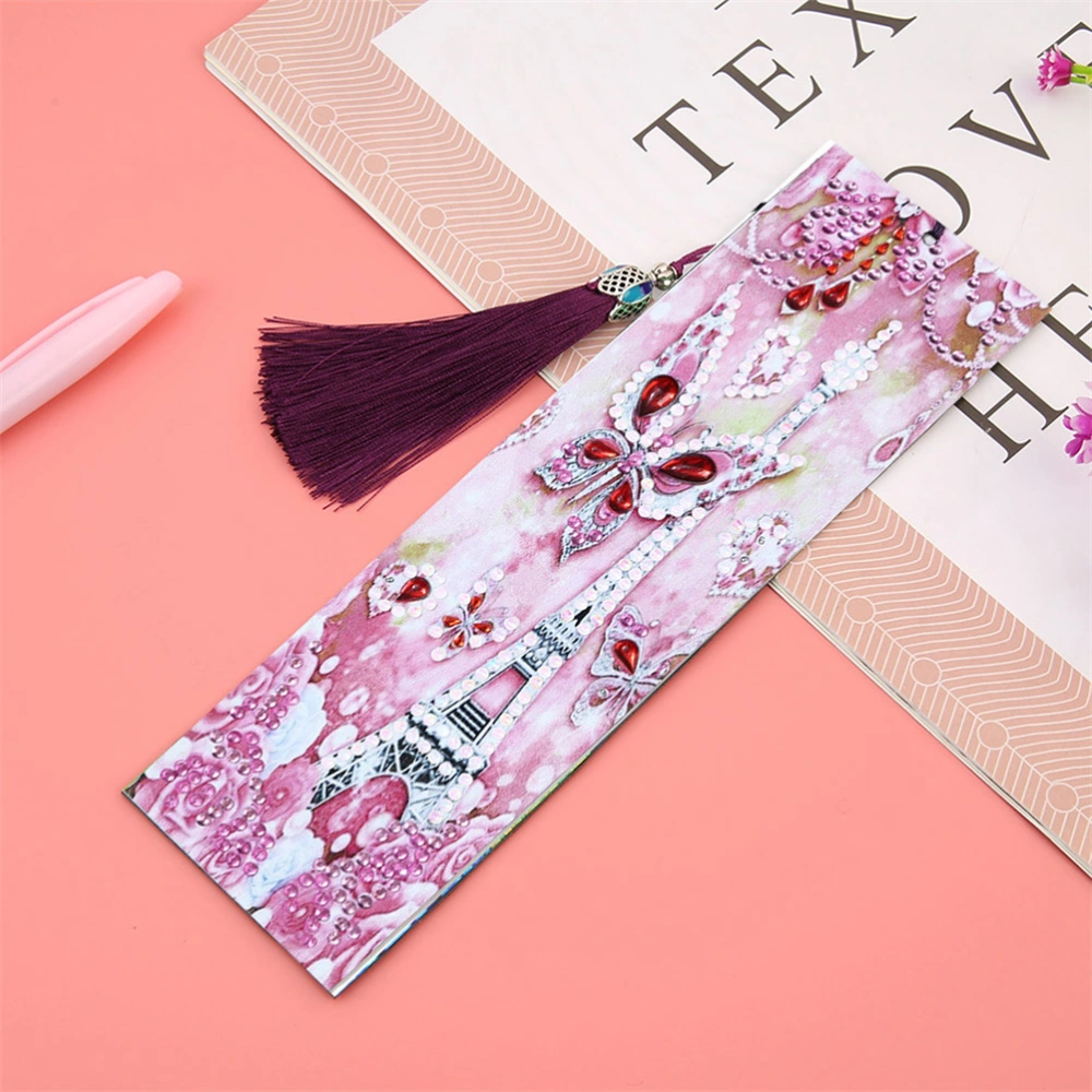 DIY Beads Painting Book Page Mark Full Drill Handmade Bookmark with Tassel for Art Craft Decor (Iron Tower)