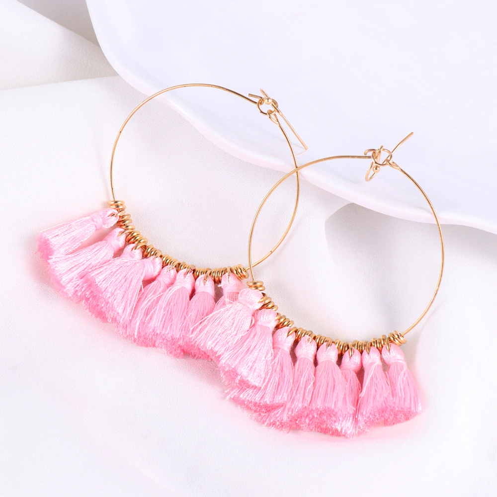 1 Pairs Bohemian Tassel Earring Stylish Tassel Dangle Earrings Pendants Ear Jewelry for Women Girls Ladies (Pink)