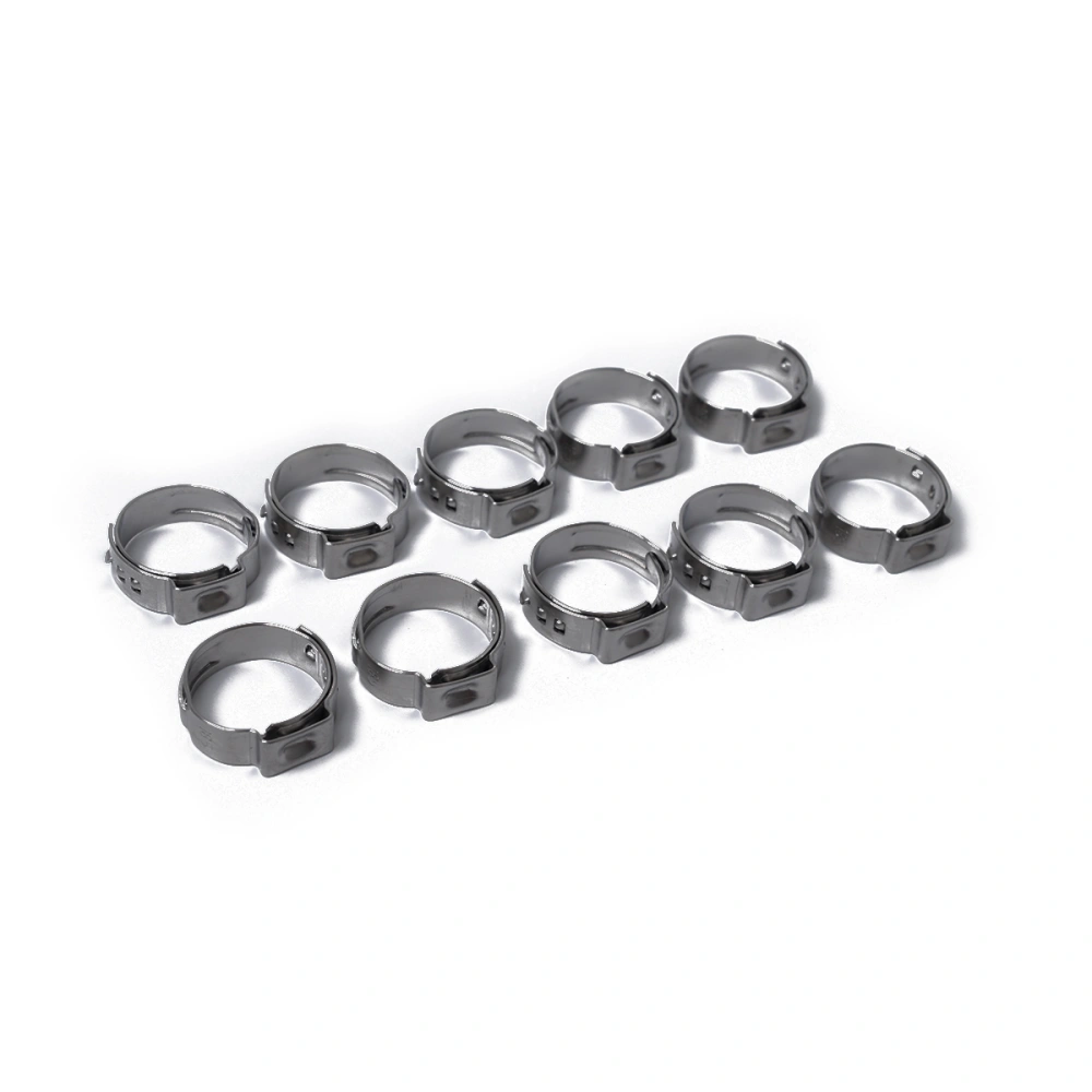 10 PCS 304 Stainless Steel Single Ear Hose Clamps - Diameter 12.8-15.3mm (Silver)