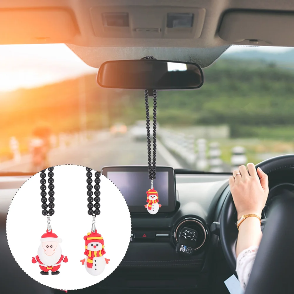 2pcs Car Pendant Rearview Mirror Hanging Christmas Snowman Santa Claus Ornament