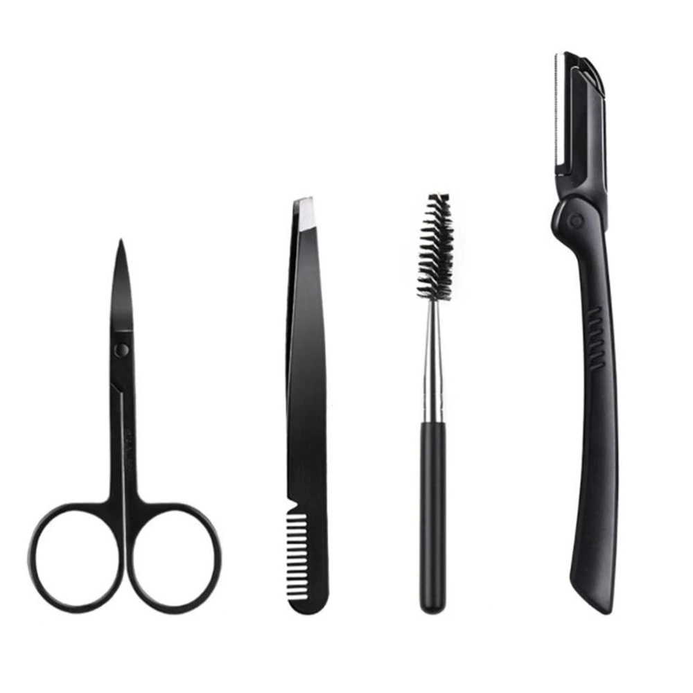 4pcs Women Beauty Eyebrow Suit Beginner Eyelash Comb Eyebrow Clip Stereoscopic Cutting Skin Care Tools for Women Girls (Black)