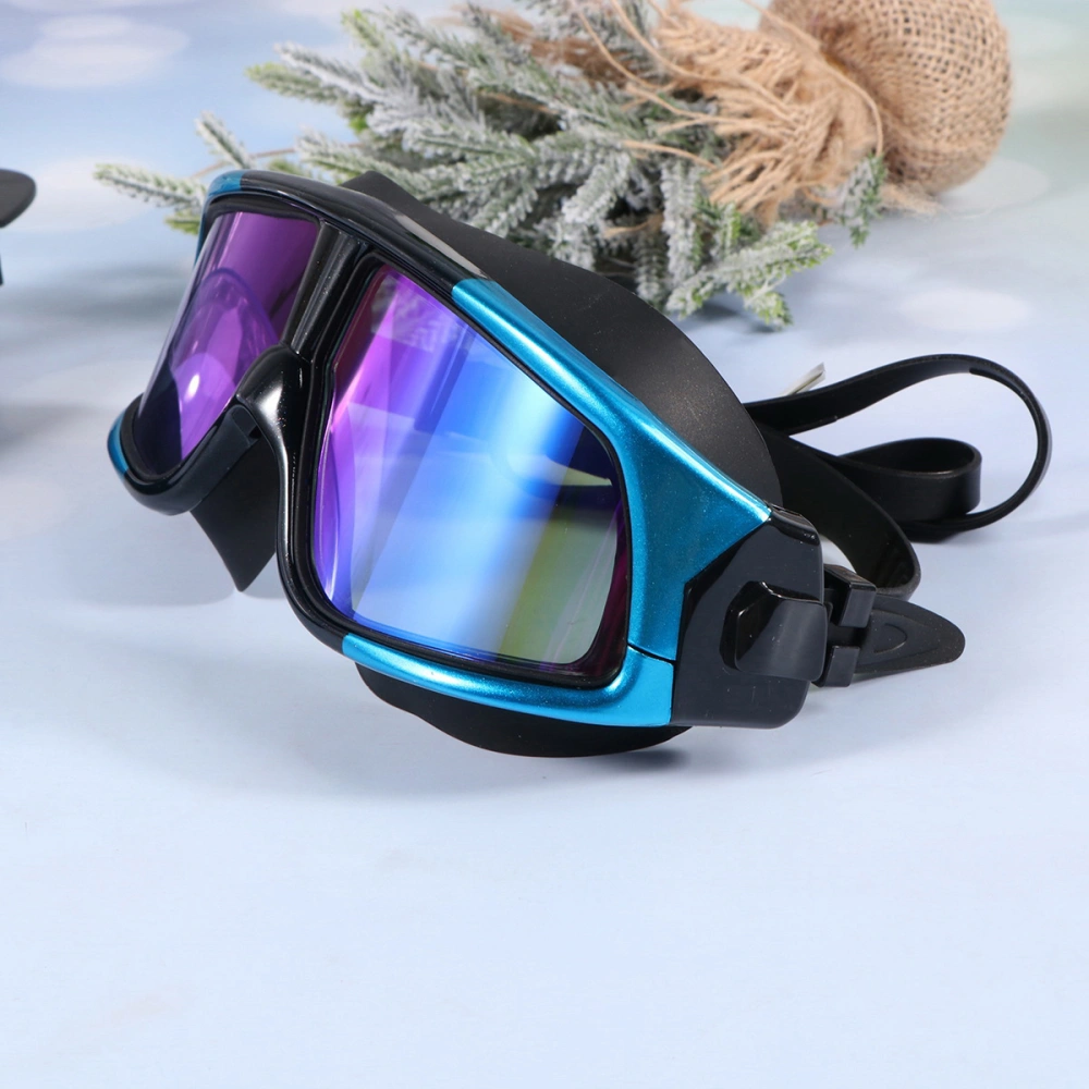 1Pc Swimming Goggles Electroplate Goggles Silica Gel Frame Goggles Swim Antifogging Glasses Head-mounted Goggles (Blue Black)