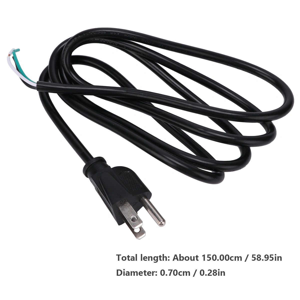 2Pcs 1.5m 3-Prong Power Cord Computer Host Display Rewired Cable (With US Plug)