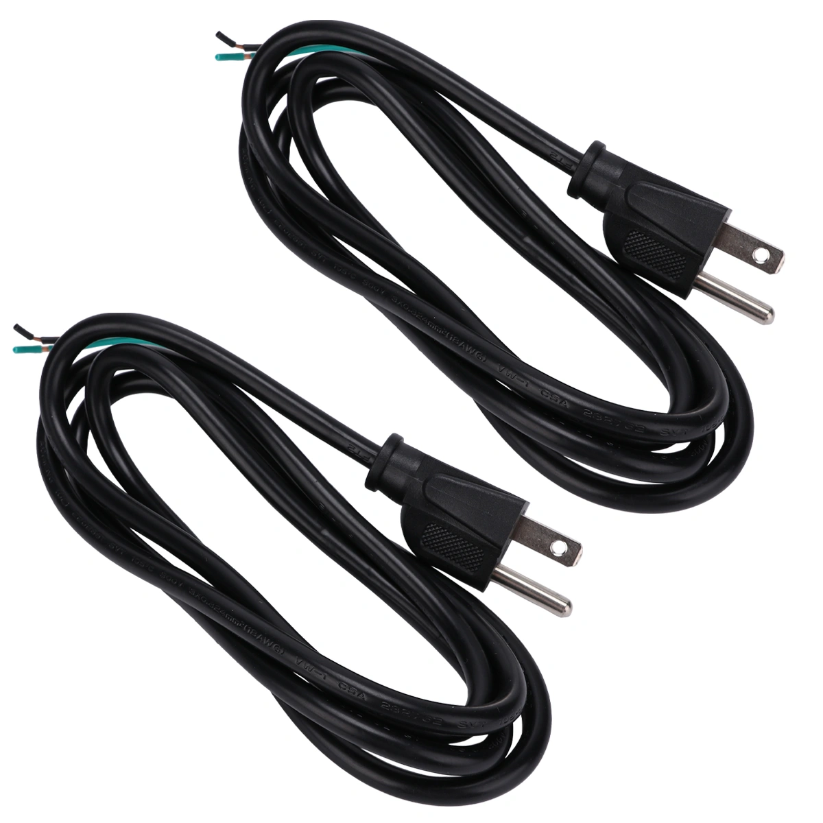 2Pcs 1.5m 3-Prong Power Cord Computer Host Display Rewired Cable (With US Plug)