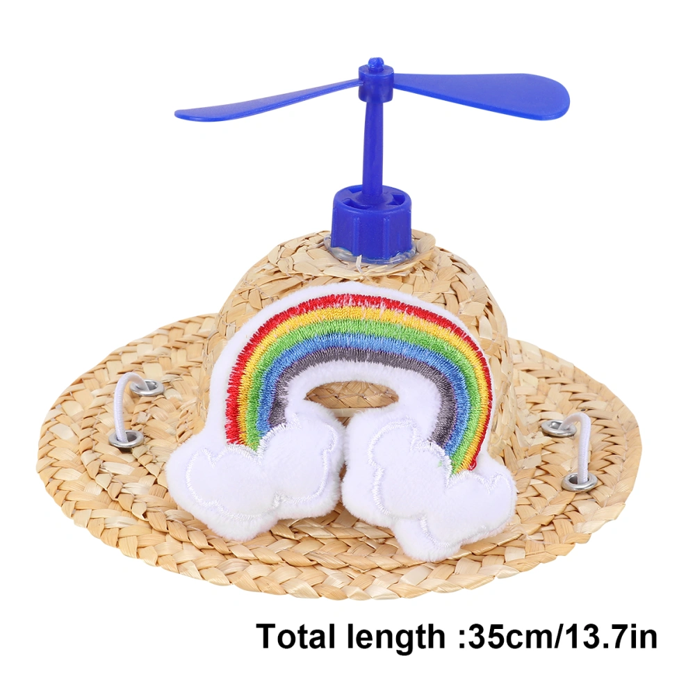 Bamboo Dragonfly Hat Pet Woven Straw Hat Decorative Knitted Straw Hat for Taking a Photo(Dark Blue Rainbow S)