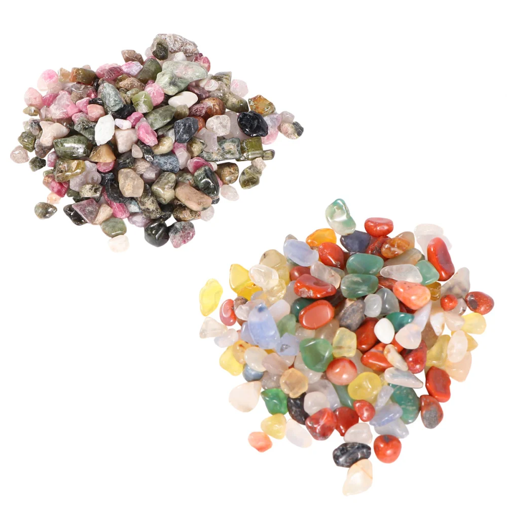 2 Pack Natural Crystal Stones Aquarium Macadam Decorative Pebbles Rubble for Fish Tank Vase Flowerpot (Colorful Agate+ Tourmaline）